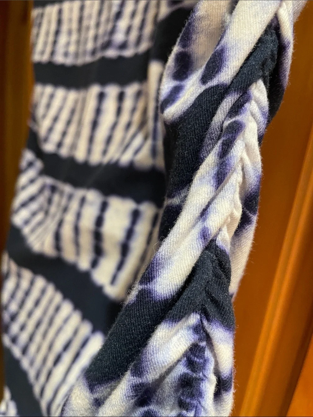 Michael Kors Navy and White Striped Tie-Dye Short Sleeve Top